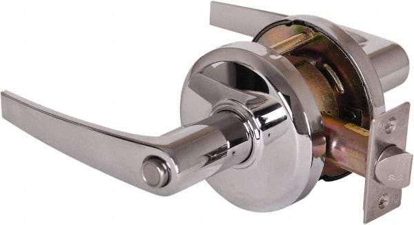 Stanley - Grade 2 Privacy Lever Lockset - 2-3/4" Back Set, Keyless Cylinder, Brass Alloy, Bright Chrome Finish - Exact Industrial Supply