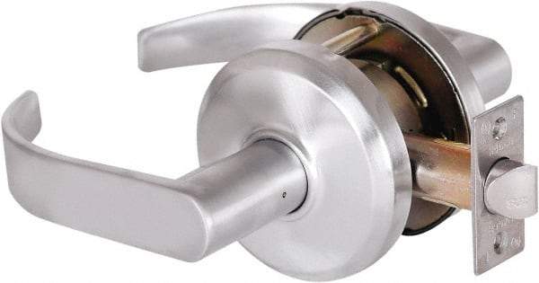 Stanley - Grade 2 Passage Lever Lockset - 2-3/4" Back Set, Keyless Cylinder, Brass Alloy, Satin Chrome Finish - Exact Industrial Supply