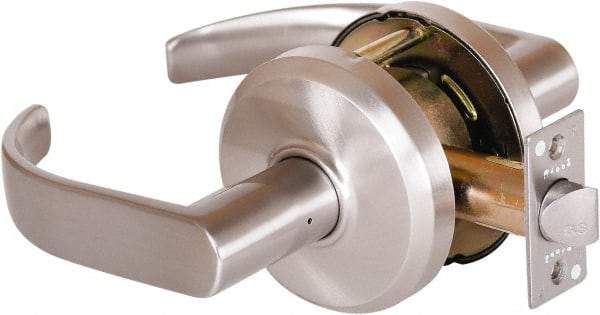 Stanley - Grade 2 Passage Lever Lockset - 2-3/4" Back Set, Keyless Cylinder, Brass Alloy, Nickel Finish - Exact Industrial Supply