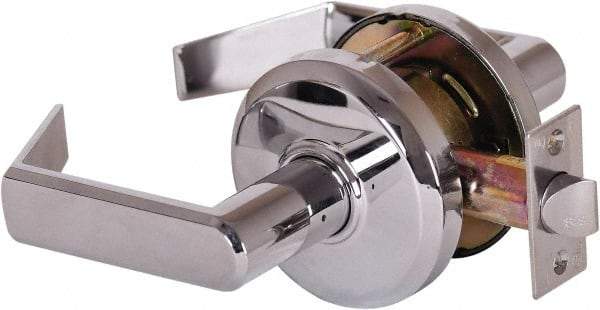 Stanley - Grade 2 Passage Lever Lockset - 2-3/4" Back Set, Keyless Cylinder, Brass Alloy, Bright Chrome Finish - Exact Industrial Supply