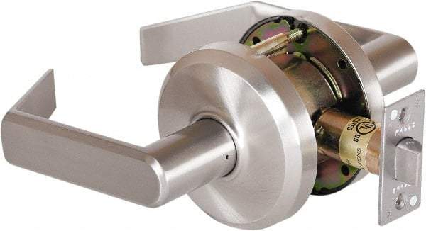 Stanley - Grade 2 Passage Lever Lockset - 2-3/4" Back Set, Keyless Cylinder, Brass Alloy, Nickel Finish - Exact Industrial Supply