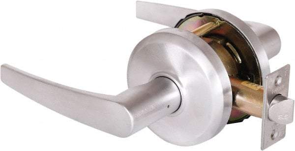 Stanley - Grade 2 Passage Lever Lockset - 2-3/4" Back Set, Keyless Cylinder, Brass Alloy, Satin Chrome Finish - Exact Industrial Supply