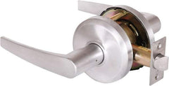 Stanley - Grade 2 Passage Lever Lockset - 2-3/4" Back Set, Keyless Cylinder, Brass Alloy, Satin Chrome Finish - Exact Industrial Supply