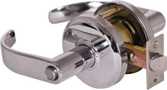 Stanley - Grade 2 Privacy Lever Lockset - 2-3/4" Back Set, Keyless Cylinder, Brass Alloy, Bright Chrome Finish - Exact Industrial Supply