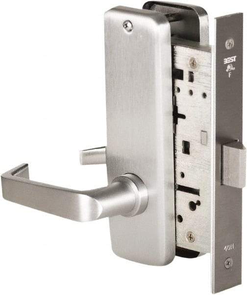 Best - Grade 1 Passage Lever Lockset - 2-3/4" Back Set, Keyless Cylinder, Brass Alloy, Satin Chrome Finish - Exact Industrial Supply