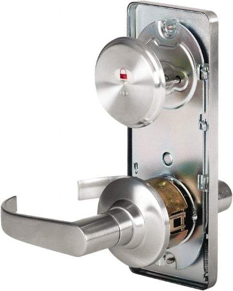 Stanley - Grade 2 Passage Lever Lockset - 2-3/4" Back Set, Keyless Cylinder, Brass Alloy, Satin Chrome Finish - Exact Industrial Supply