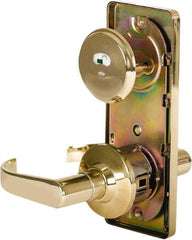 Stanley - Grade 2 Passage Lever Lockset - 2-3/4" Back Set, Keyless Cylinder, Brass Alloy, Bright Brass Finish - Exact Industrial Supply
