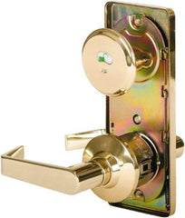 Stanley - Grade 2 Passage Lever Lockset - 2-3/4" Back Set, Keyless Cylinder, Brass Alloy, Bright Brass Finish - Exact Industrial Supply