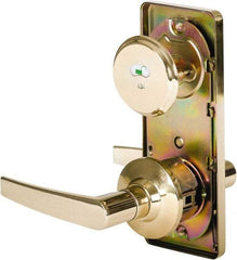 Stanley - Grade 2 Passage Lever Lockset - 2-3/4" Back Set, Keyless Cylinder, Brass Alloy, Bright Brass Finish - Exact Industrial Supply