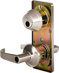Stanley - Grade 2 Entry Lever Lockset - 2-3/4" Back Set, Key In Lever Cylinder, Brass Alloy, Nickel Finish - Exact Industrial Supply