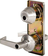 Stanley - Grade 2 Entry Lever Lockset - 2-3/4" Back Set, Key In Lever Cylinder, Brass Alloy, Satin Chrome Finish - Exact Industrial Supply