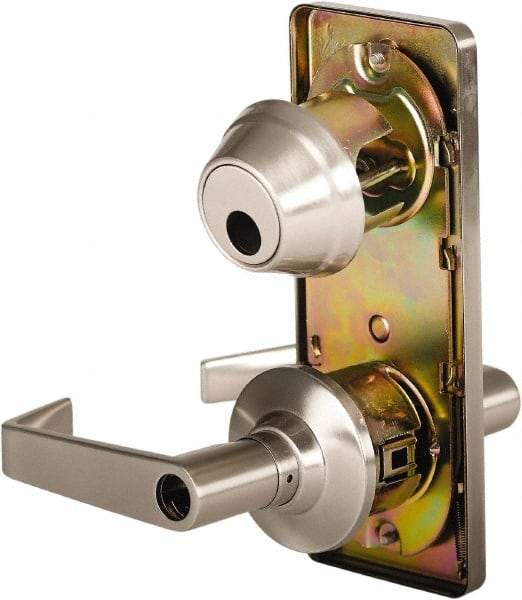 Stanley - Grade 2 Entry Lever Lockset - 2-3/4" Back Set, Key In Lever Cylinder, Brass Alloy, Nickel Finish - Exact Industrial Supply