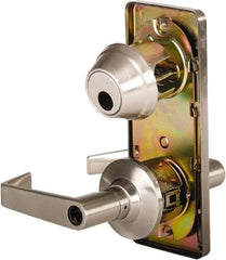 Stanley - Grade 2 Entry Lever Lockset - 2-3/4" Back Set, Key In Lever Cylinder, Brass Alloy, Nickel Finish - Exact Industrial Supply