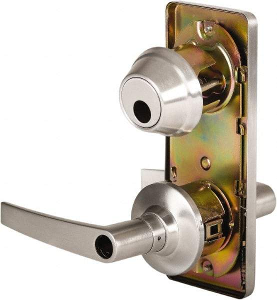 Stanley - Grade 2 Entry Lever Lockset - 2-3/4" Back Set, Key In Lever Cylinder, Brass Alloy, Satin Chrome Finish - Exact Industrial Supply