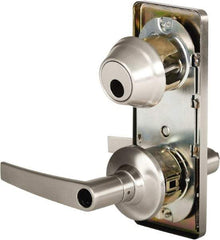 Stanley - Grade 2 Entry Lever Lockset - 2-3/4" Back Set, Key In Lever Cylinder, Brass Alloy, Nickel Finish - Exact Industrial Supply