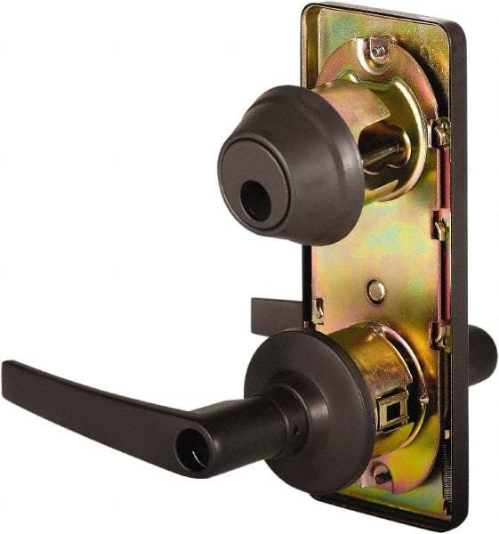 Stanley - Grade 2 Entry Lever Lockset - 2-3/4" Back Set, Key In Lever Cylinder, Brass Alloy, Oil Rubbed Bronze Finish - Exact Industrial Supply
