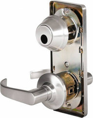 Stanley - Grade 2 Passage Lever Lockset - 2-3/4" Back Set, Keyless Cylinder, Brass Alloy, Satin Chrome Finish - Exact Industrial Supply