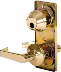 Stanley - Grade 2 Passage Lever Lockset - 2-3/4" Back Set, Keyless Cylinder, Brass Alloy, Bright Brass Finish - Exact Industrial Supply