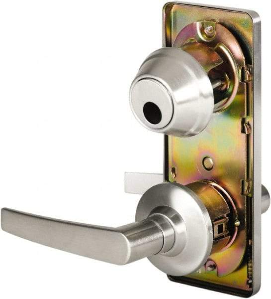 Stanley - Grade 2 Passage Lever Lockset - 2-3/4" Back Set, Keyless Cylinder, Brass Alloy, Satin Chrome Finish - Exact Industrial Supply
