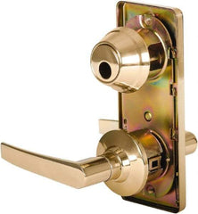 Stanley - Grade 2 Passage Lever Lockset - 2-3/4" Back Set, Keyless Cylinder, Brass Alloy, Bright Brass Finish - Exact Industrial Supply
