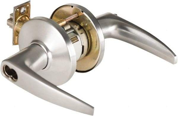 Best - Grade 1 Storeroom Lever Lockset - 2-3/4" Back Set, Key In Lever Cylinder, Brass Alloy, Satin Chrome Finish - Exact Industrial Supply