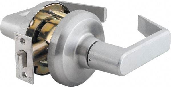 Stanley - Grade 1 Passage Lever Lockset - 2-3/4" Back Set, Keyless Cylinder, Brass Alloy, Satin Chrome Finish - Exact Industrial Supply