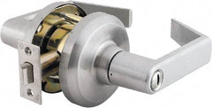 Stanley - Grade 1 Privacy Lever Lockset - 2-3/4" Back Set, Keyless Cylinder, Brass Alloy, Satin Chrome Finish - Exact Industrial Supply