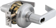 Stanley - Grade 1 Entrance Lever Lockset - 2-3/4" Back Set, Key In Lever Cylinder, Brass Alloy, Satin Chrome Finish - Exact Industrial Supply