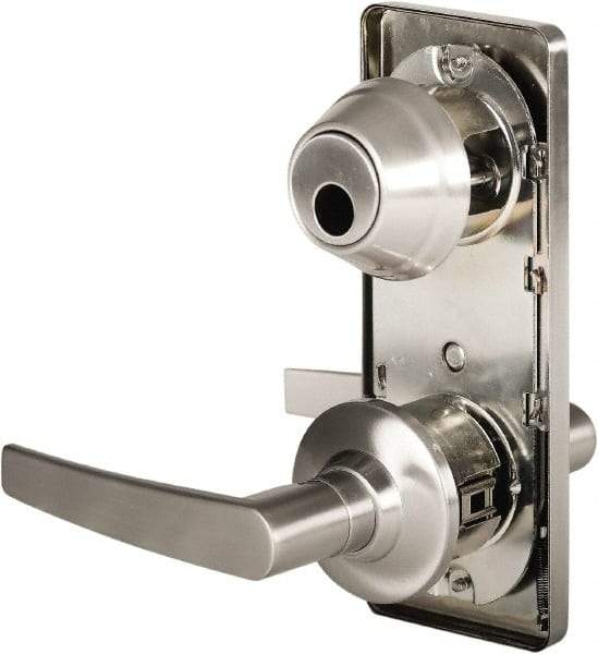 Stanley - Grade 2 Passage Lever Lockset - 2-3/4" Back Set, Keyless Cylinder, Brass Alloy, Nickel Finish - Exact Industrial Supply
