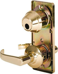 Stanley - Grade 2 Passage Lever Lockset - 2-3/4" Back Set, Keyless Cylinder, Brass Alloy, Bright Brass Finish - Exact Industrial Supply