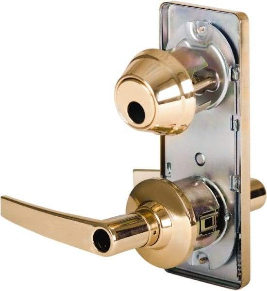 Stanley - Grade 2 Entry Lever Lockset - 2-3/4" Back Set, Key In Lever Cylinder, Brass Alloy, Bright Brass Finish - Exact Industrial Supply