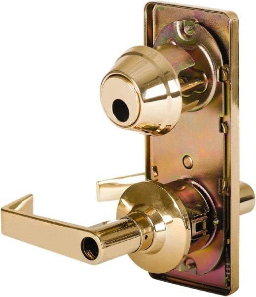 Stanley - Grade 2 Entry Lever Lockset - 2-3/4" Back Set, Key In Lever Cylinder, Brass Alloy, Bright Brass Finish - Exact Industrial Supply