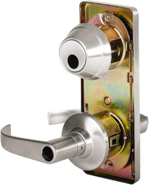 Stanley - Grade 2 Entry Lever Lockset - 2-3/4" Back Set, Key In Lever Cylinder, Brass Alloy, Satin Chrome Finish - Exact Industrial Supply