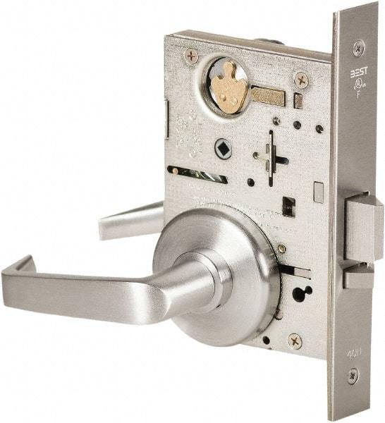 Best - Grade 1 Storeroom Lever Lockset - 2-3/4" Back Set, Keyless Cylinder, Brass Alloy, Satin Chrome Finish - Exact Industrial Supply