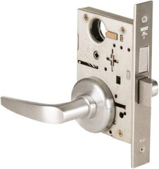 Best - Grade 1 Privacy Lever Lockset - 2-3/4" Back Set, Keyless Cylinder, Brass Alloy, Satin Chrome Finish - Exact Industrial Supply