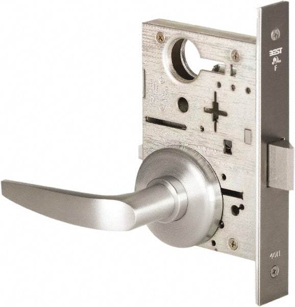 Best - Grade 1 Passage Lever Lockset - 2-3/4" Back Set, Keyless Cylinder, Brass Alloy, Satin Chrome Finish - Exact Industrial Supply