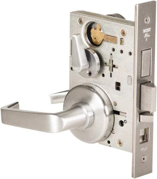 Stanley - Grade 1 Dormitory Lever Lockset - 2-3/4" Back Set, Best SFIC Cylinder, Brass Alloy, Satin Chrome Finish - Exact Industrial Supply