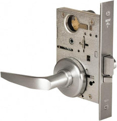Stanley - Grade 1 Storeroom Lever Lockset - 2-3/4" Back Set, Best SFIC Cylinder, Brass Alloy, Satin Chrome Finish - Exact Industrial Supply