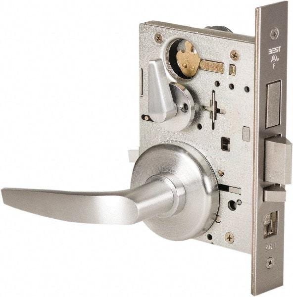 Stanley - Grade 1 Office Lever Lockset - 2-3/4" Back Set, Best SFIC Cylinder, Brass Alloy, Satin Chrome Finish - Exact Industrial Supply