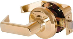 Stanley - Grade 1 Passage Lever Lockset - 2-3/4" Back Set, Keyless Cylinder, Brass Alloy, Bright Brass Finish - Exact Industrial Supply