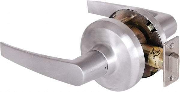 Stanley - Grade 1 Passage Lever Lockset - 2-3/4" Back Set, Keyless Cylinder, Brass Alloy, Satin Chrome Finish - Exact Industrial Supply