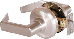 Stanley - Grade 1 Passage Lever Lockset - 2-3/4" Back Set, Keyless Cylinder, Brass Alloy, Satin Nickel Finish - Exact Industrial Supply