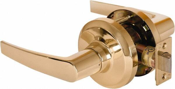 Stanley - Grade 1 Passage Lever Lockset - 2-3/4" Back Set, Keyless Cylinder, Brass Alloy, Bright Brass Finish - Exact Industrial Supply