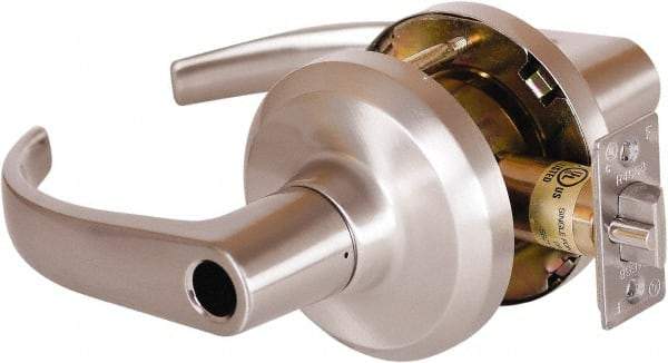 Stanley - Grade 1 Entrance Lever Lockset - 2-3/4" Back Set, Key In Lever Cylinder, Brass Alloy, Satin Nickel Finish - Exact Industrial Supply