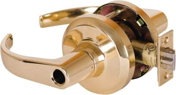 Stanley - Grade 1 Entrance Lever Lockset - 2-3/4" Back Set, Key In Lever Cylinder, Brass Alloy, Bright Brass Finish - Exact Industrial Supply