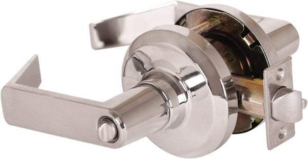 Stanley - Grade 1 Entrance Lever Lockset - 2-3/4" Back Set, Key In Lever Cylinder, Brass Alloy, Bright Chrome Finish - Exact Industrial Supply