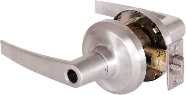 Stanley - Grade 1 Entrance Lever Lockset - 2-3/4" Back Set, Key In Lever Cylinder, Brass Alloy, Satin Chrome Finish - Exact Industrial Supply