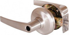 Stanley - Grade 1 Entrance Lever Lockset - 2-3/4" Back Set, Key In Lever Cylinder, Brass Alloy, Satin Nickel Finish - Exact Industrial Supply