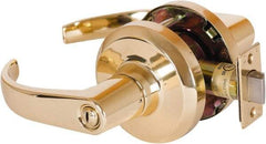 Stanley - Grade 1 Privacy Lever Lockset - 2-3/4" Back Set, Keyless Cylinder, Brass Alloy, Bright Brass Finish - Exact Industrial Supply