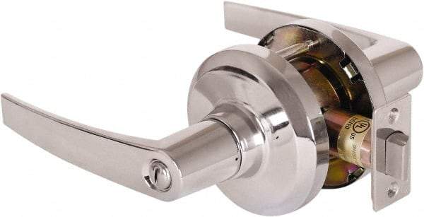Stanley - Grade 1 Privacy Lever Lockset - 2-3/4" Back Set, Keyless Cylinder, Brass Alloy, Bright Chrome Finish - Exact Industrial Supply